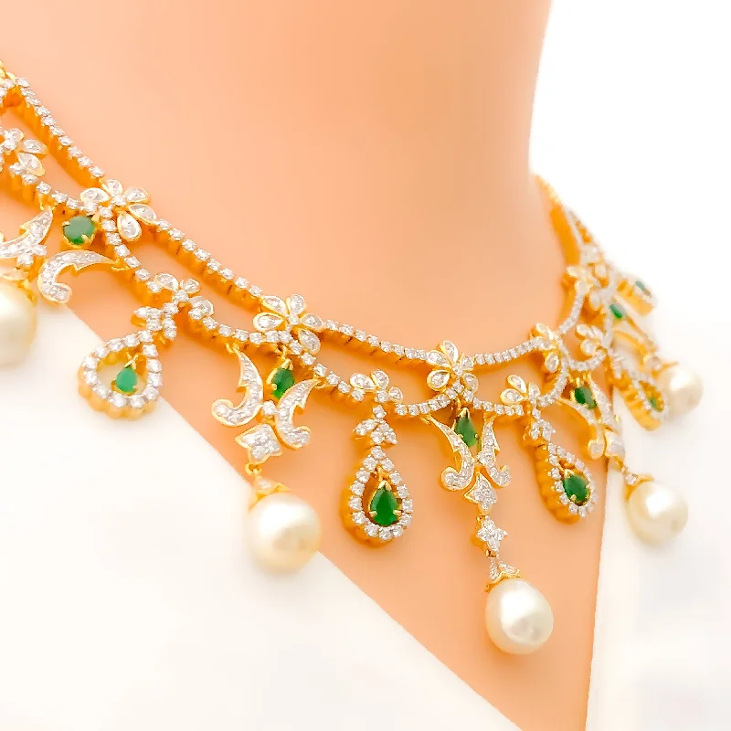 Emerald and Diamond + 18k Gold Necklace Set