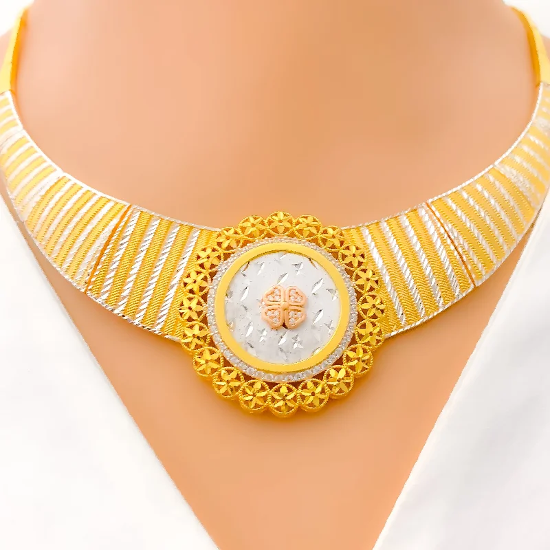 Luxurious Striped CZ 22k Gold Necklace Set