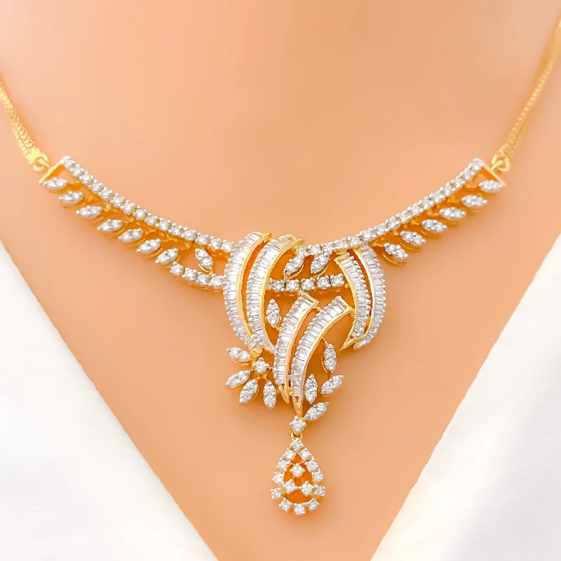 Sparkling Pear Drop Diamond + 18k Gold Necklace Set