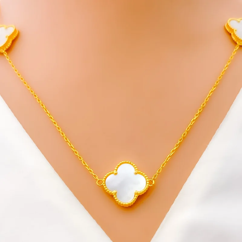 Classic 5-Piece White Clover 21k Gold Necklace Set