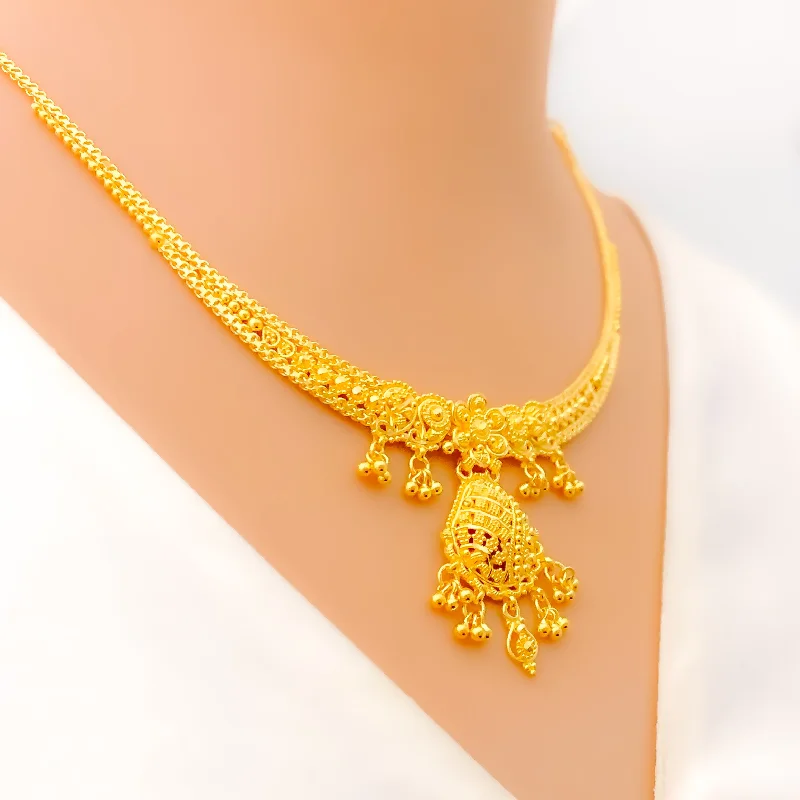 Priceless Floral Charm 22k Gold Necklace Set