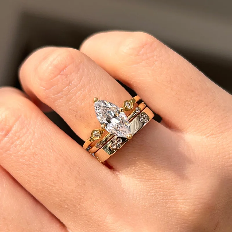 3 PCS Marquise Cut Sterling Silver Bridal Set In Golden Tone