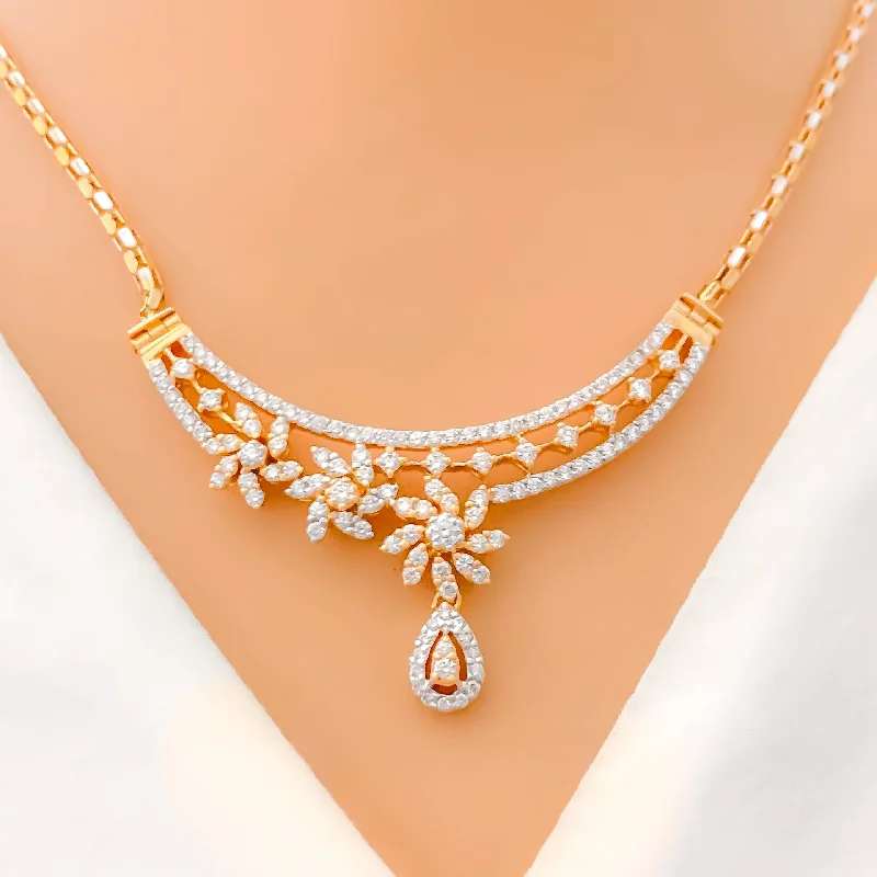 Floral Rose Gold Diamond + 18k Gold Necklace Set