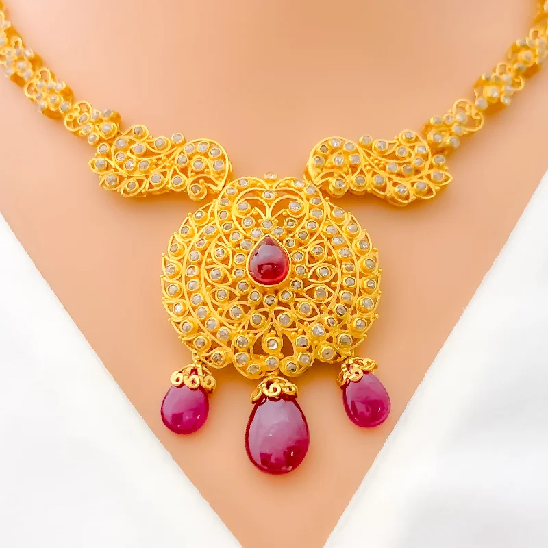 Majestic Ruby Drop 22k Gold Polki Necklace Set