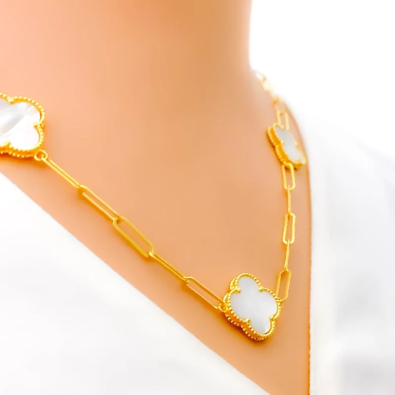 Graceful 5-Piece 21k Gold Clover Necklace Set