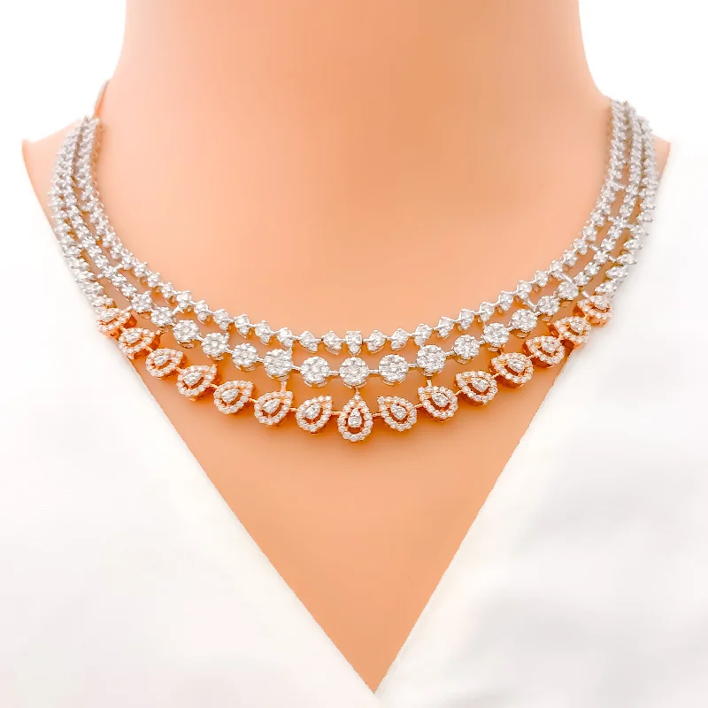 Chic Rose Gold Diamond + 18k Gold Necklace Set