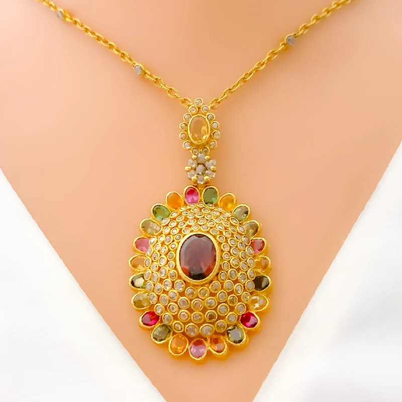 Graceful Multi Tourmaline 22k Gold Polki Necklace Set