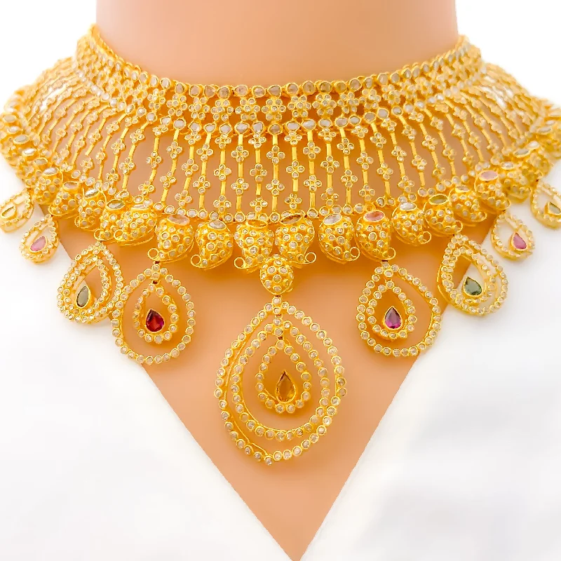 Extravagant Paisley Adorned 22k Gold Polki Choker Necklace Set