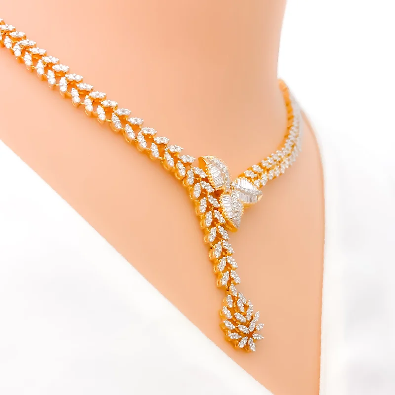 Exclusive Asymmetrical Diamond Leaf + 18k Gold Necklace Set