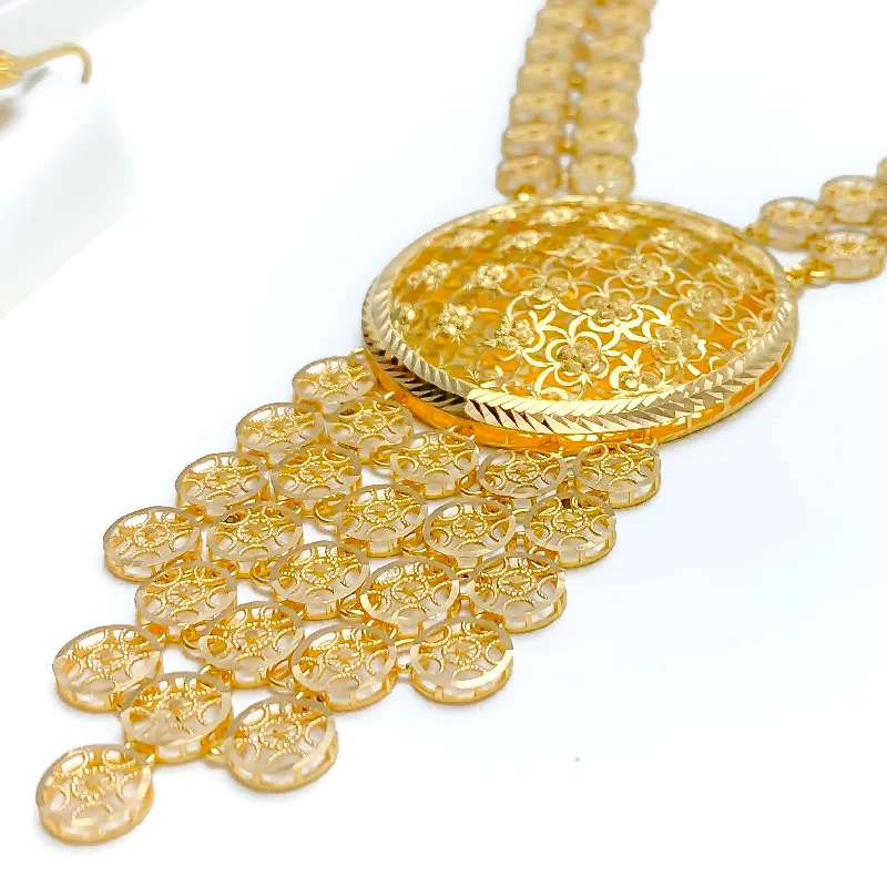 Radiant Round Jali 5-Piece 21k Gold Long Necklace Set