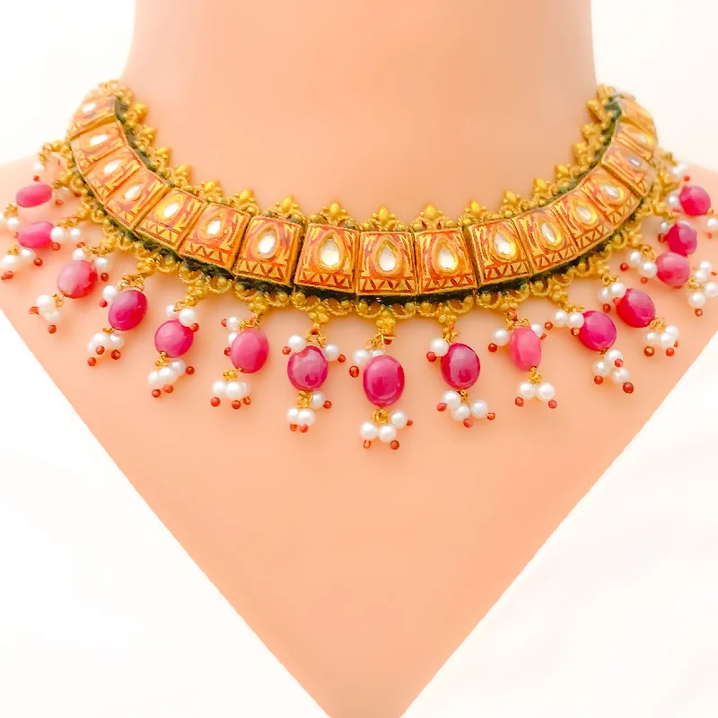 Palatial Antique Ruby + Pearl Drop 22k Gold Set