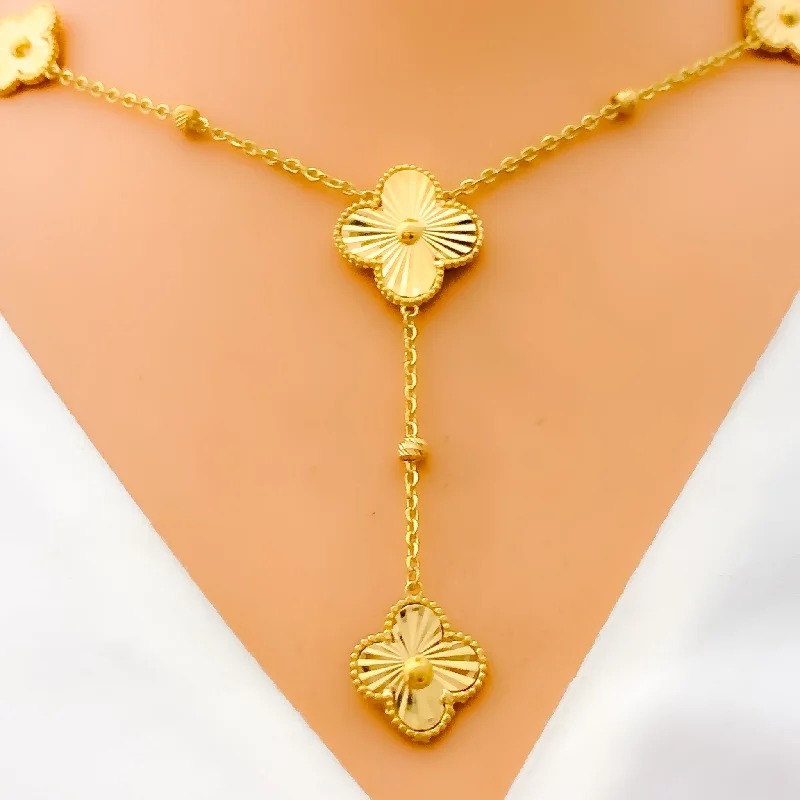 Elevated Petite Gold Clover Drop 21k Necklace Set