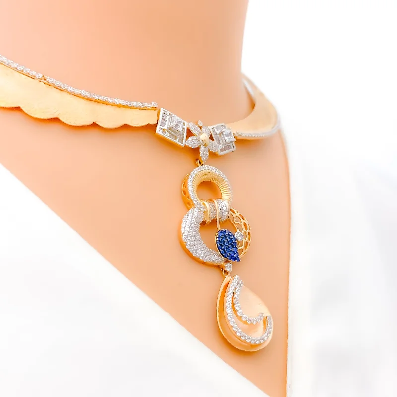 Sparkling CZ Hanging Rose Gold 18k Gold Necklace Set