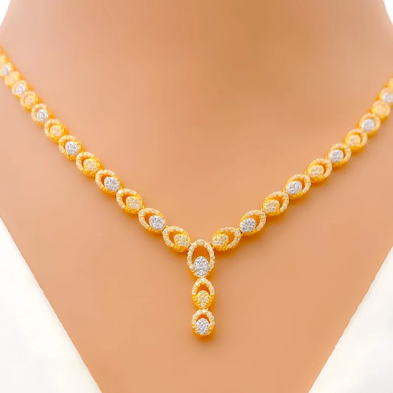 Impressive Sleek Sparkling 22k Gold CZ Necklace Set