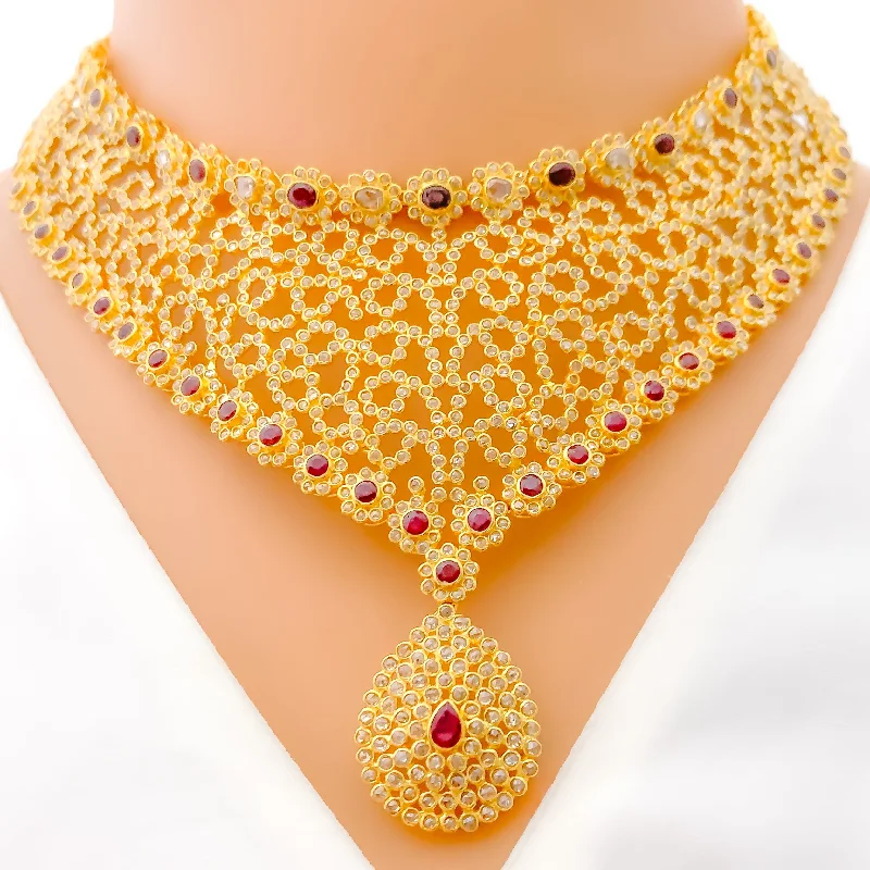 Fascinating Curved Motif 22k Gold Polki Necklace Set