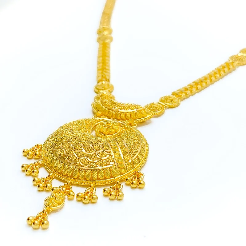 Festive Dangling Flower 22k Gold Long Necklace Set