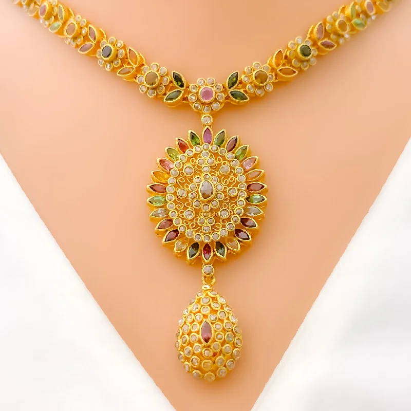 Vibrant Tourmaline 22k Gold Polki Necklace Set