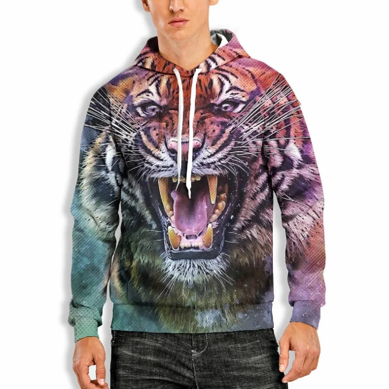 3D PRINT HOODIE WITH GROWLING TIGER PRINT