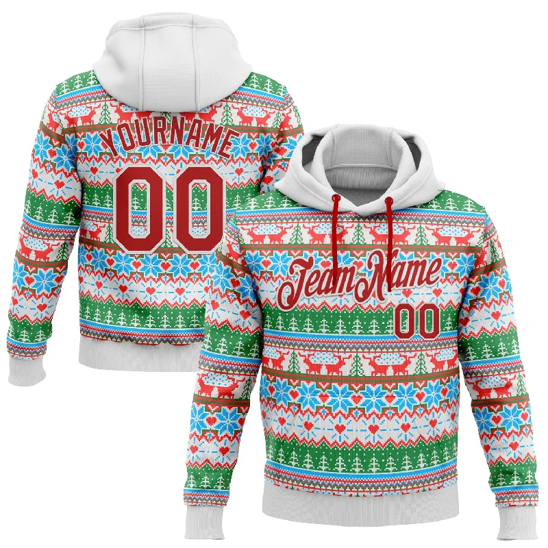 Custom Stitched White Red Christmas 3D Sports Pullover Sweatshirt Hoodie