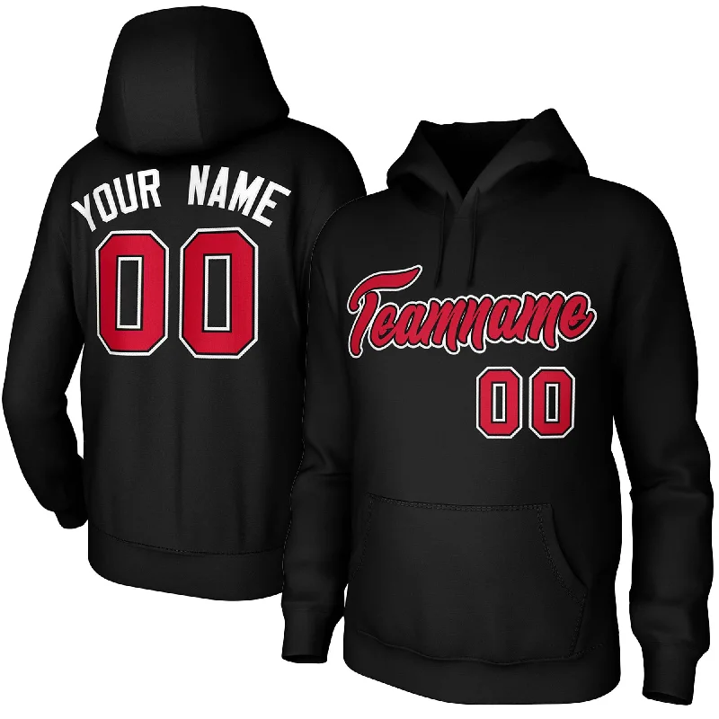 Custom Black Red-White Classic Style Personalized Uniform Pullover Hoodie