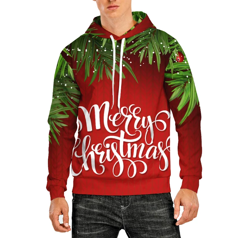 3D PRINT OVEHEAD HOODIE WITH CHRISTMAS PRINT