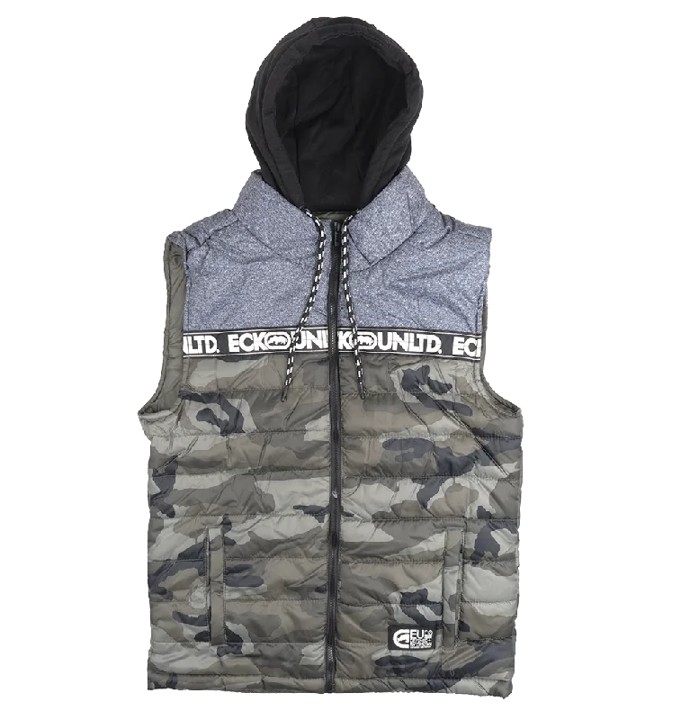 ECKO UNLTD PUFFER BOMBER VEST HOODIE COMBAT CAMO - E032O377