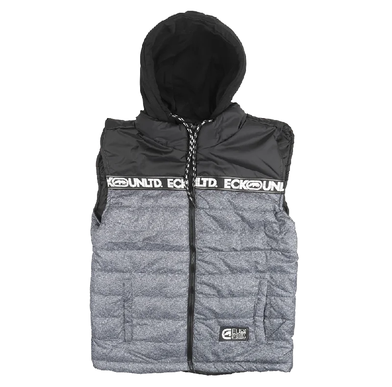 ECKO UNLTD PUFFER BOMBER VEST HOODIE GREY MARLED - E032O377