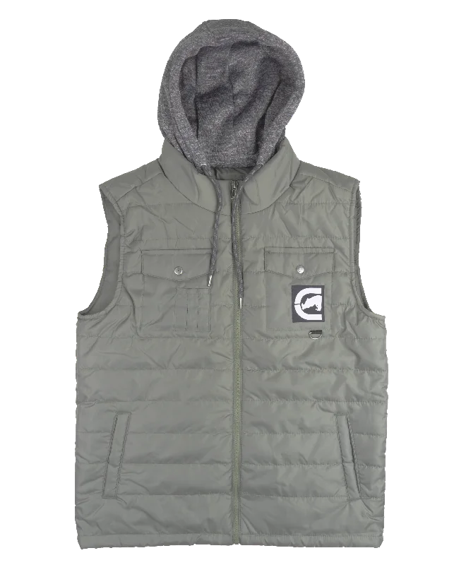 ECKO UNLTD PUFFER BOMBER VEST HOODIE OLIVE - E032O371