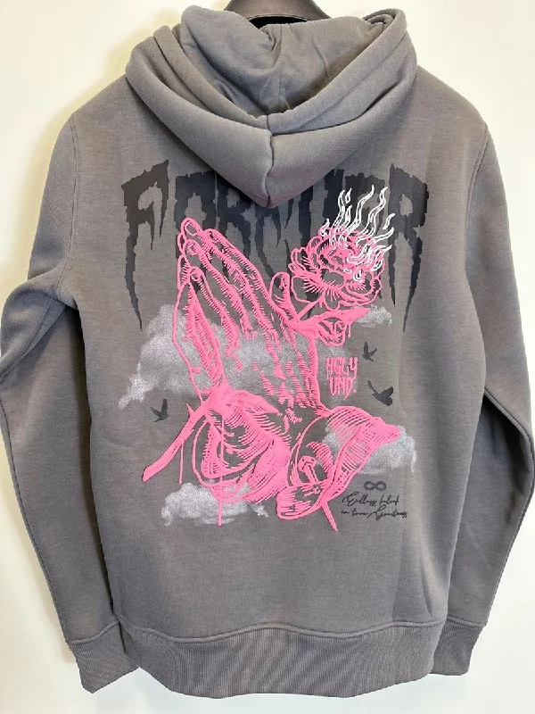 Highly Undrtd Praying Hand Puff Print Hoodie (Pewter)