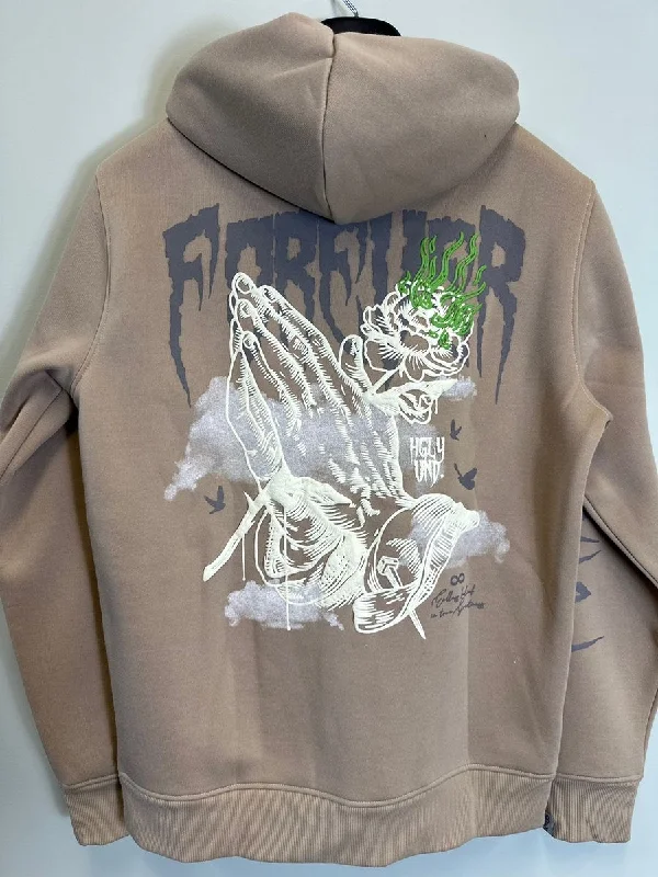 Highly Undrtd Praying Hand Puff Print Hoodie (Tan)