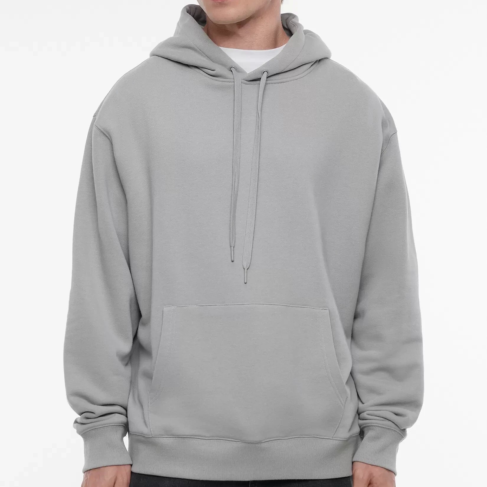 MEN ROUND NECK KANGAROO POCKET DRAWSTRING OVERHEAD HOODIE