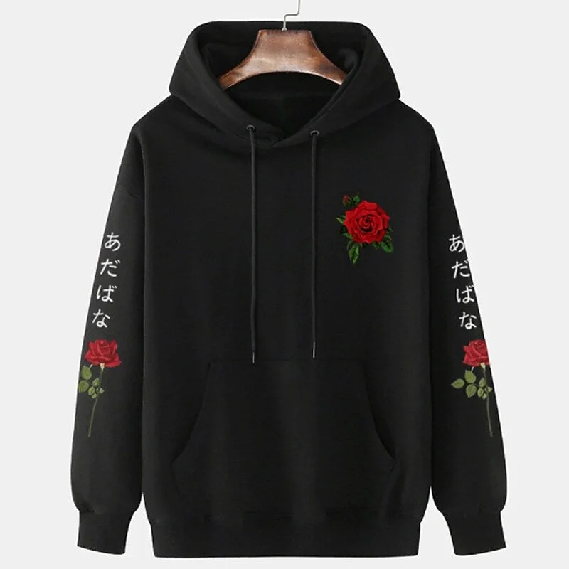 GRAPHIC PRINT HOODIE WITH ROSE PATTERN