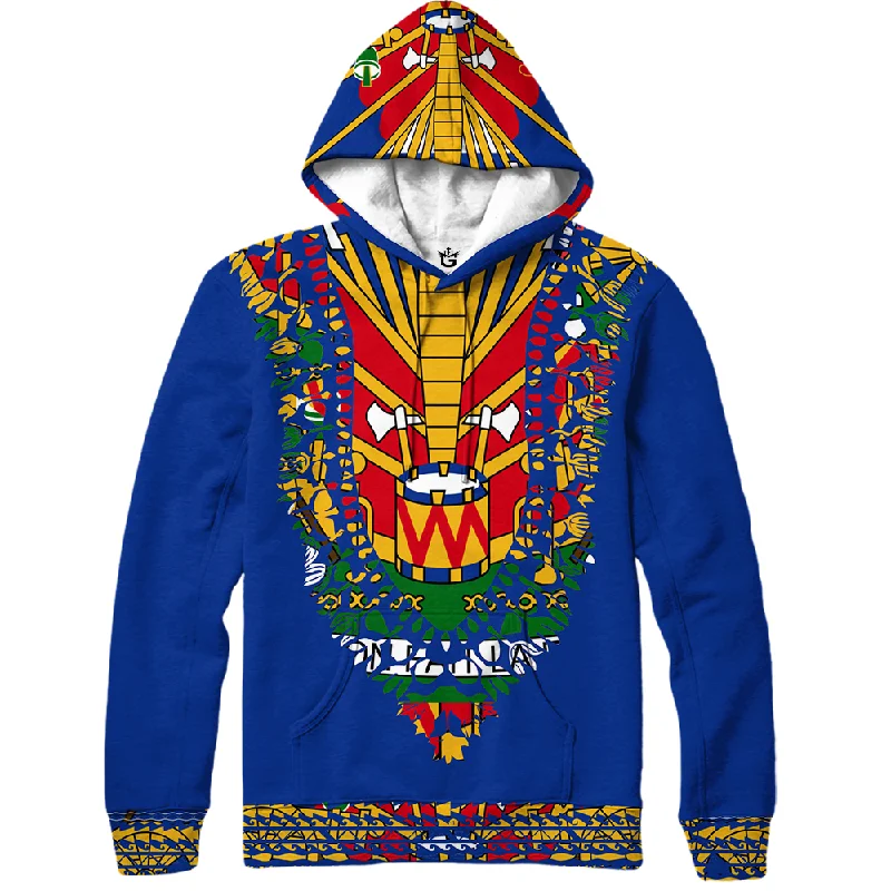 TMMG BLUE LUXURY INSPIRED HAITI FLAG DASHIKI HOODIE