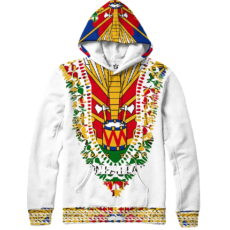 TMMG WHITE LUXURY HAITIAN FLAG DASHIKI HOODIE