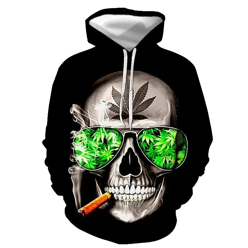 3D PRINT HOODIE WITH SMOKING SKULL PRINT