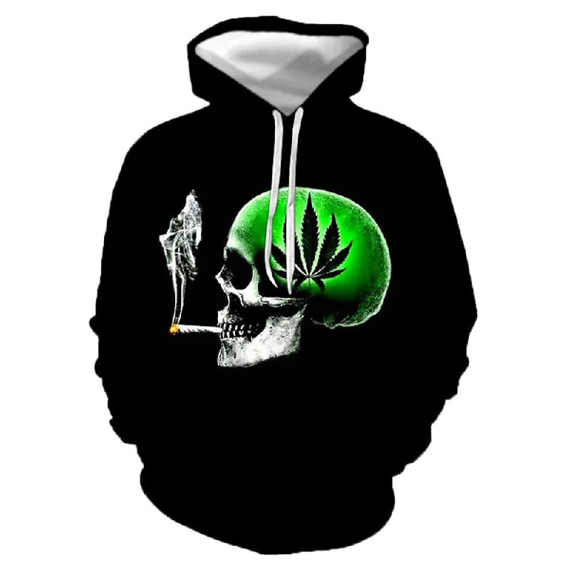 3D PRINT HOODIE WITH SMOKING SKULL PRINT