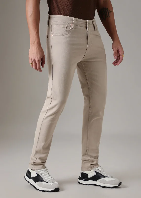 Cream Brown Slim Fit Denim