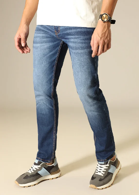 Dark Blue Faded Ankle Slim Fit Jeans