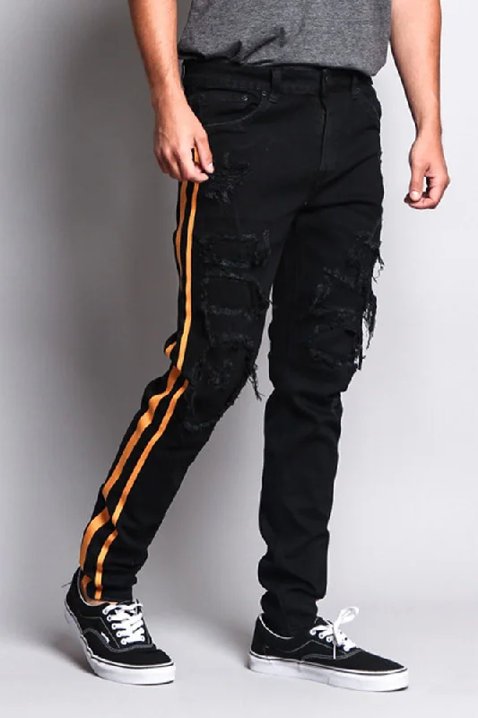 Men's Distressed Double Striped Skinny Jeans