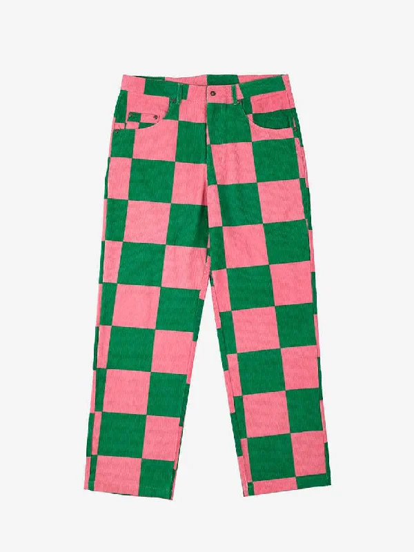 Kirby Green & Pink Checkered Corduroy Pants