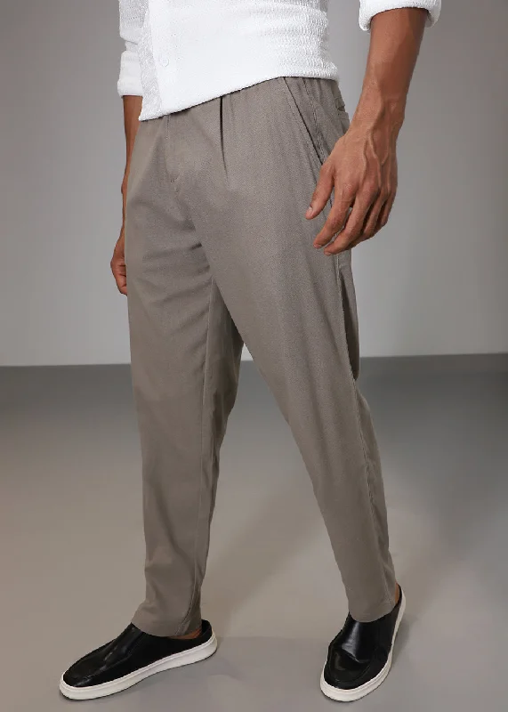 Greyish Brown Comfort Fit Linen Pant