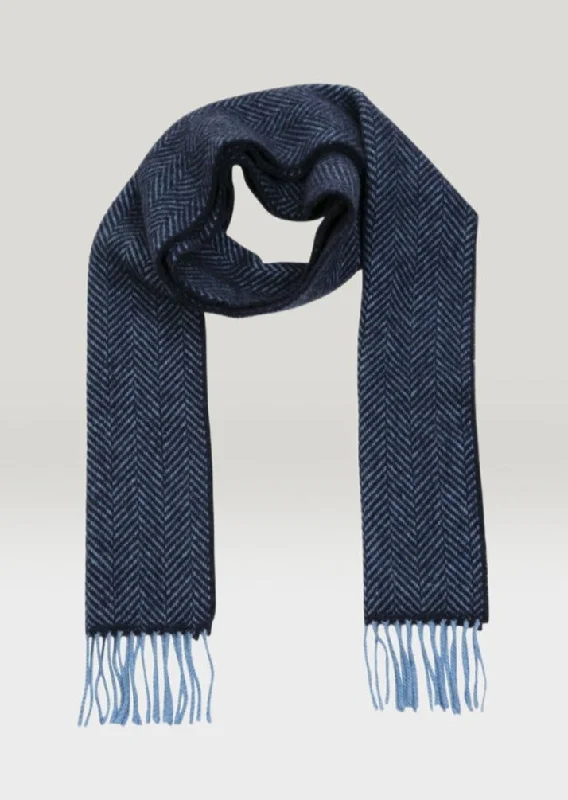 Cashmere Merino Scarf | Navy Blue Herringbone