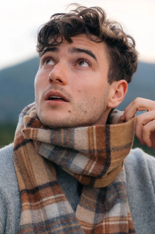 John Hanly Lambswool Scarf | Silver Grey Plaid