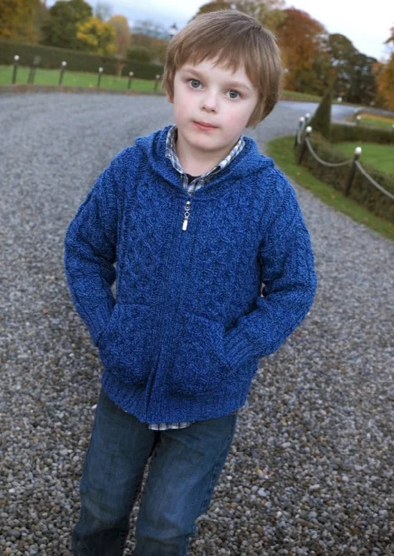 Kids Hooded Aran Cardigan | Blue