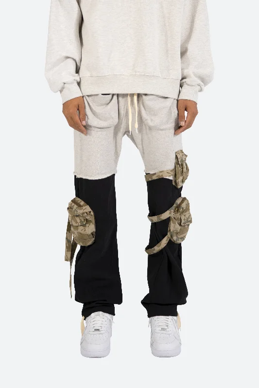 Mixed Material Cargo Pants - Black/Grey