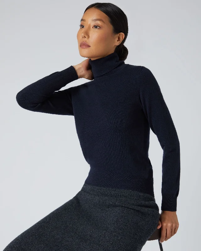 Women's Luna Turtle Neck Cashmere Sweater Navy Blue