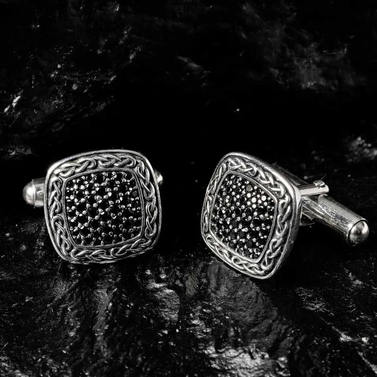 Sterling Silver Men’s Black Spinel Celtic Knot Cufflinks