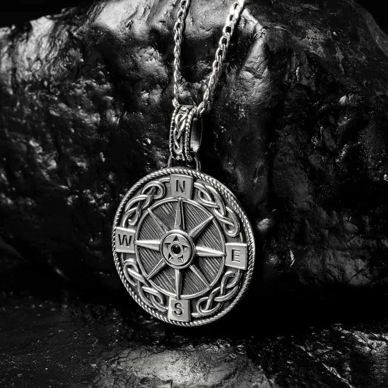 Sterling Silver Men’s Celtic Compass North Star Polaris Necklace