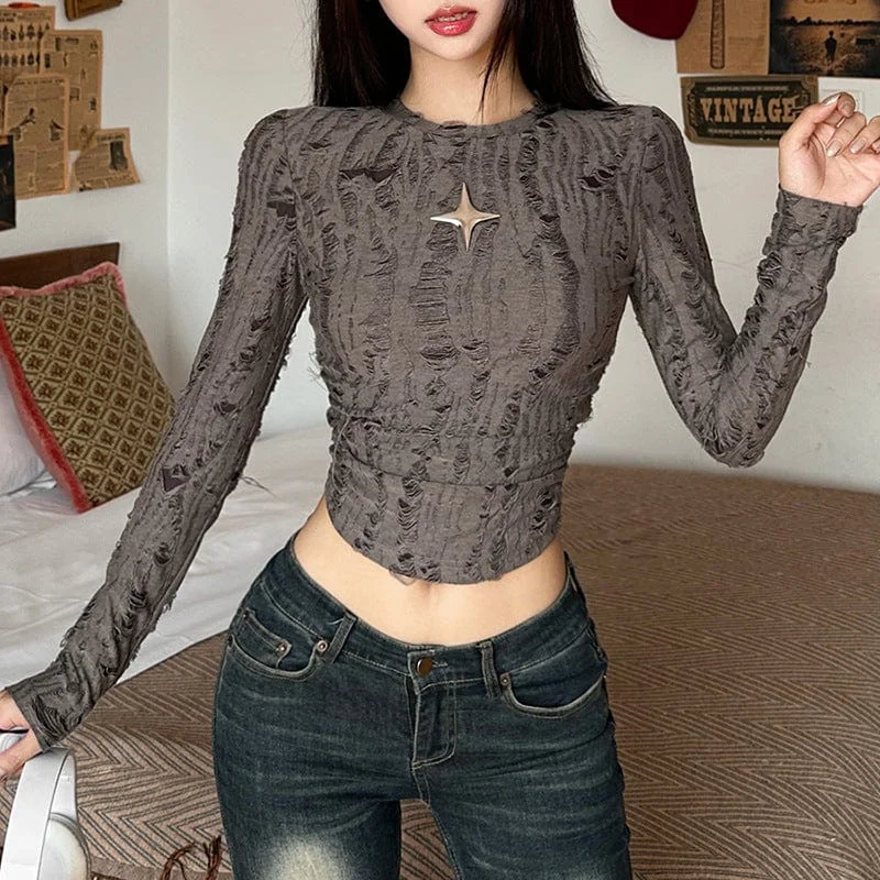 Women's Grunge Slim-fitted Long Sleeved Crop Top