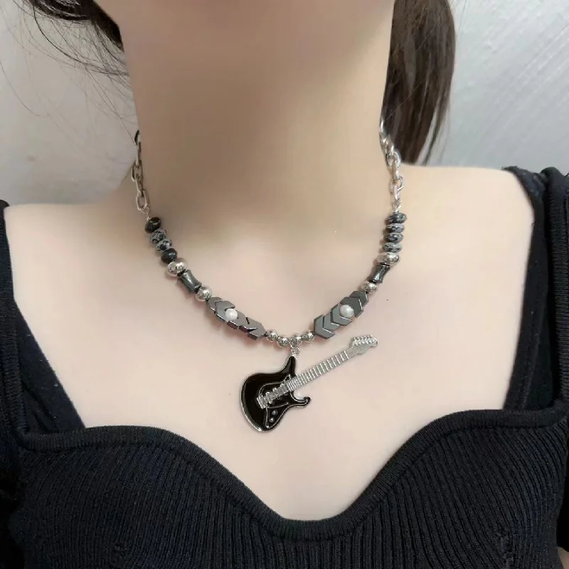 Women's Punk Guitar Pendant Choker